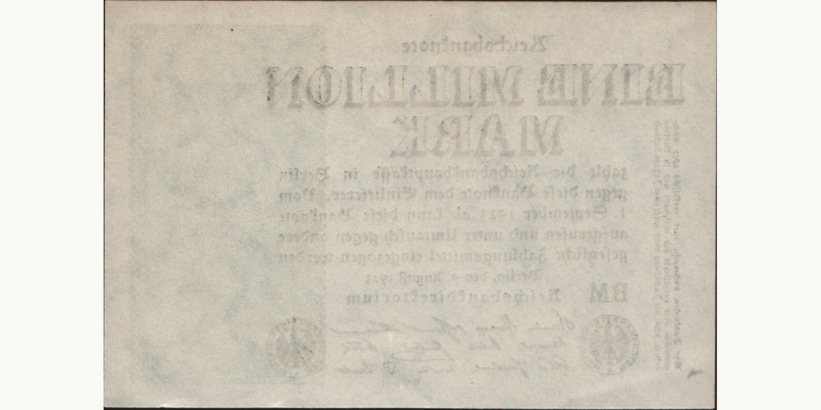 1000000 mark Germany 1923 — Back side