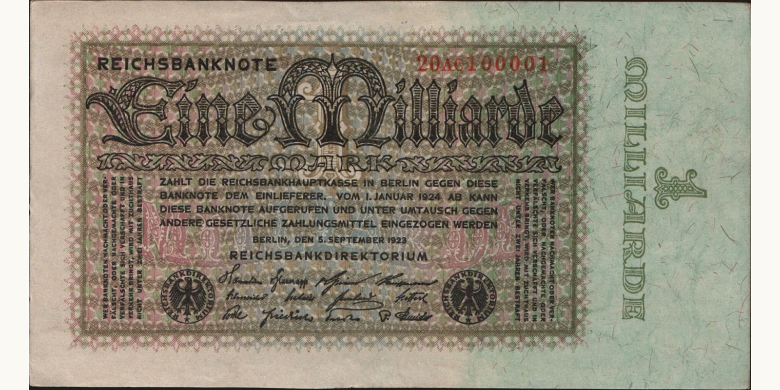 1000000000 mark Germany 1923 — Front side