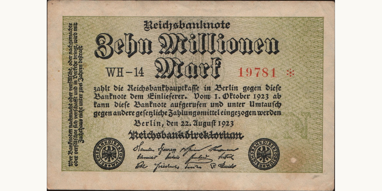 10000000 mark Германия 1923 — Лицевая сторона