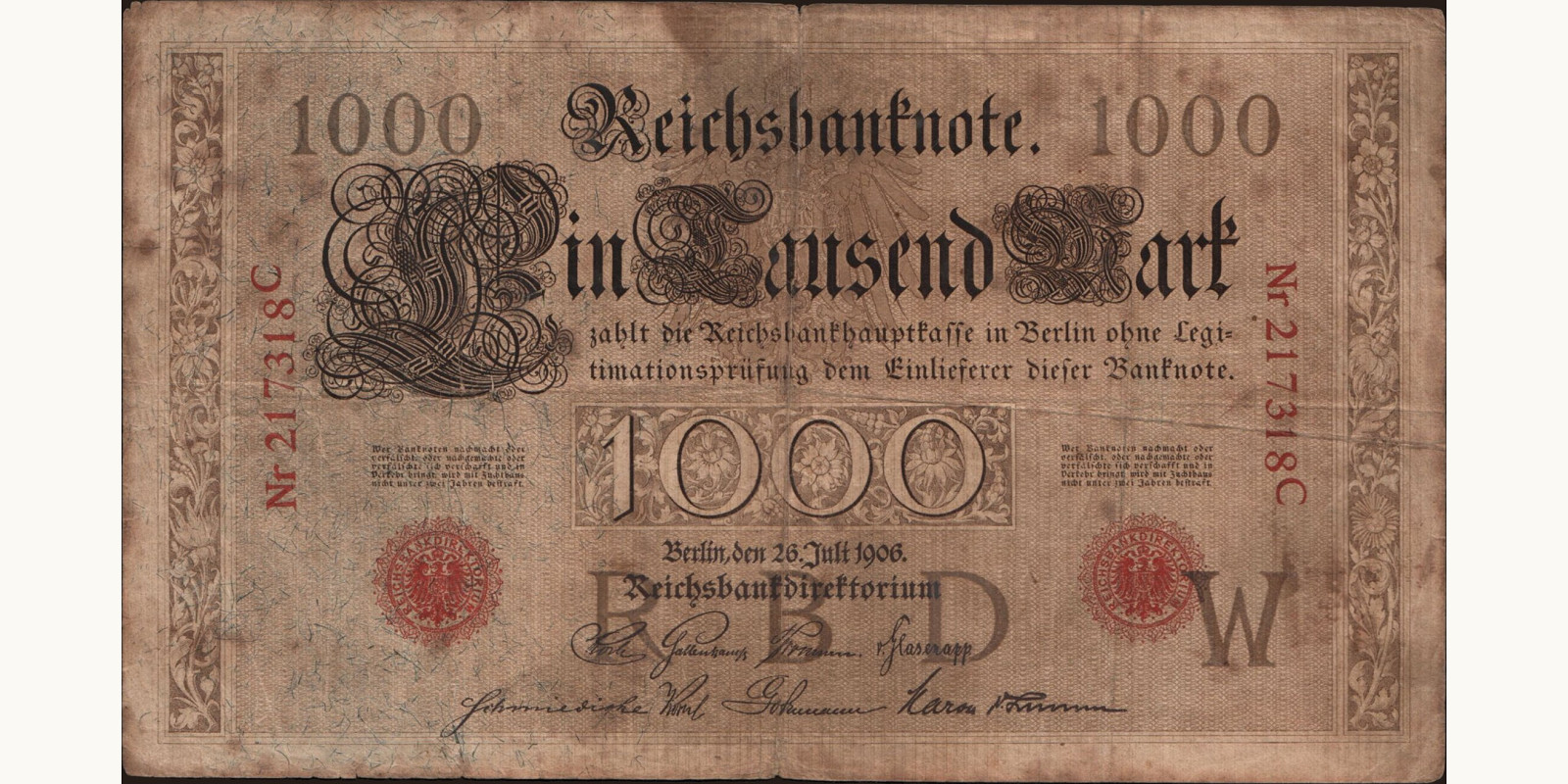 1000 mark Германия 1906 — Лицевая сторона