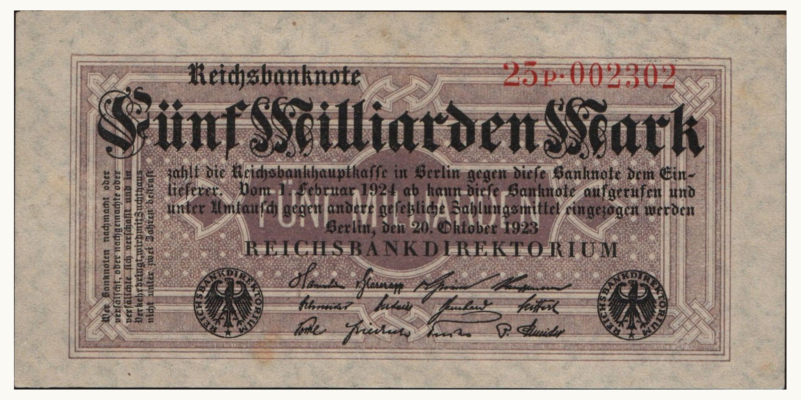 5000000000 mark Германия 1923 — Лицевая сторона