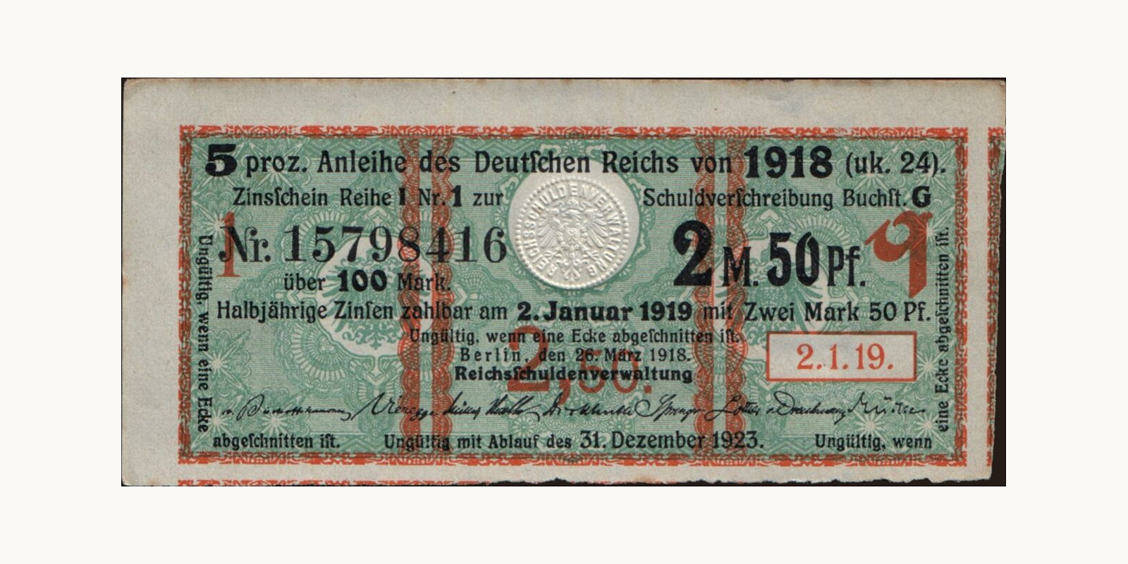 2.50 mark Germany 1918 — Front side