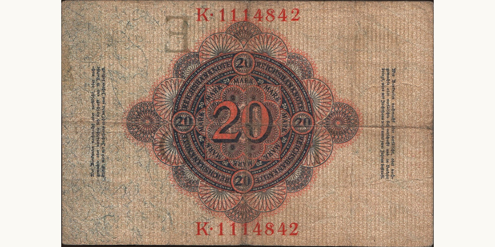 20 mark Germany 1910 — Back side