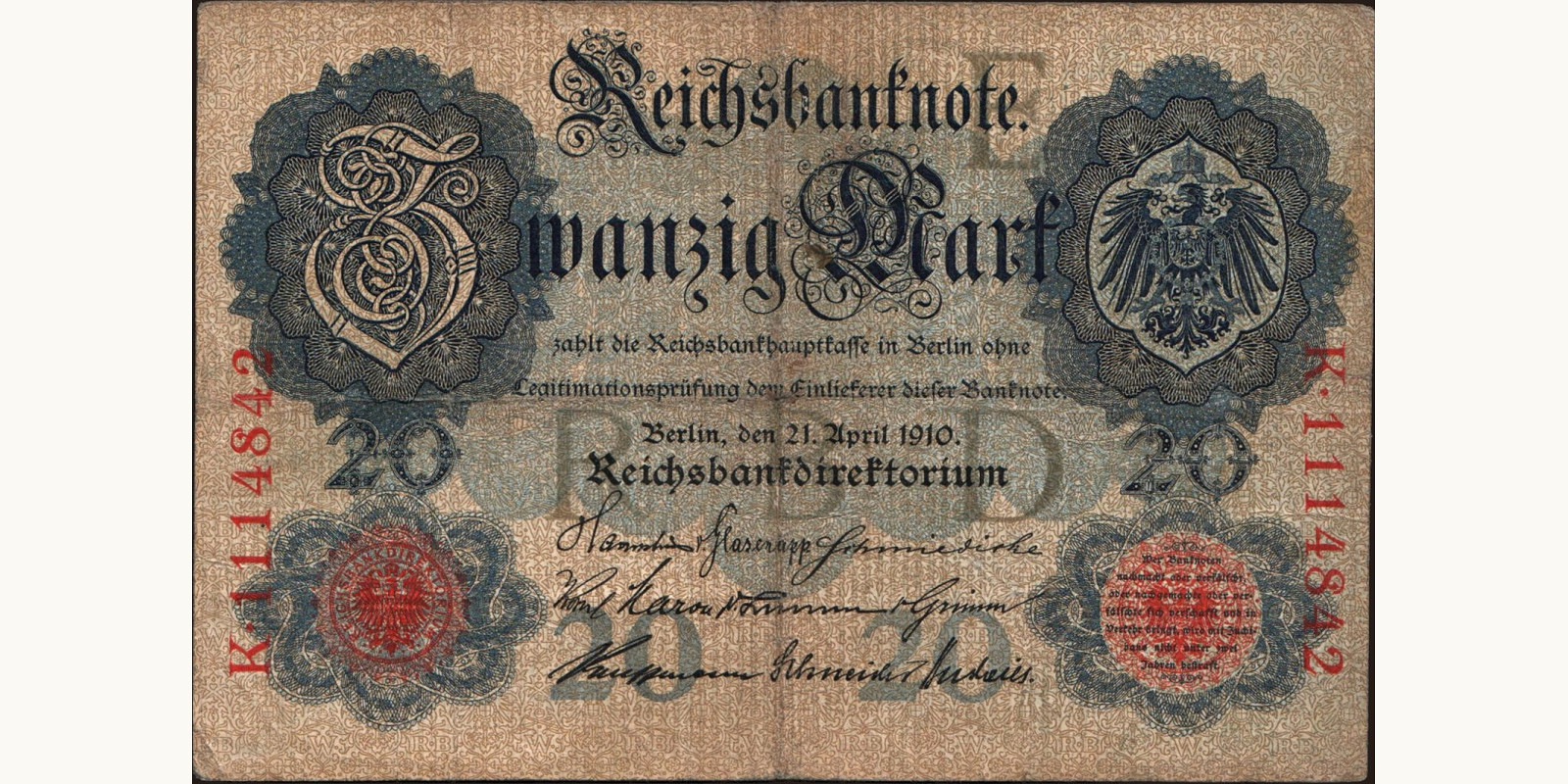 20 mark Germany 1910 — Front side
