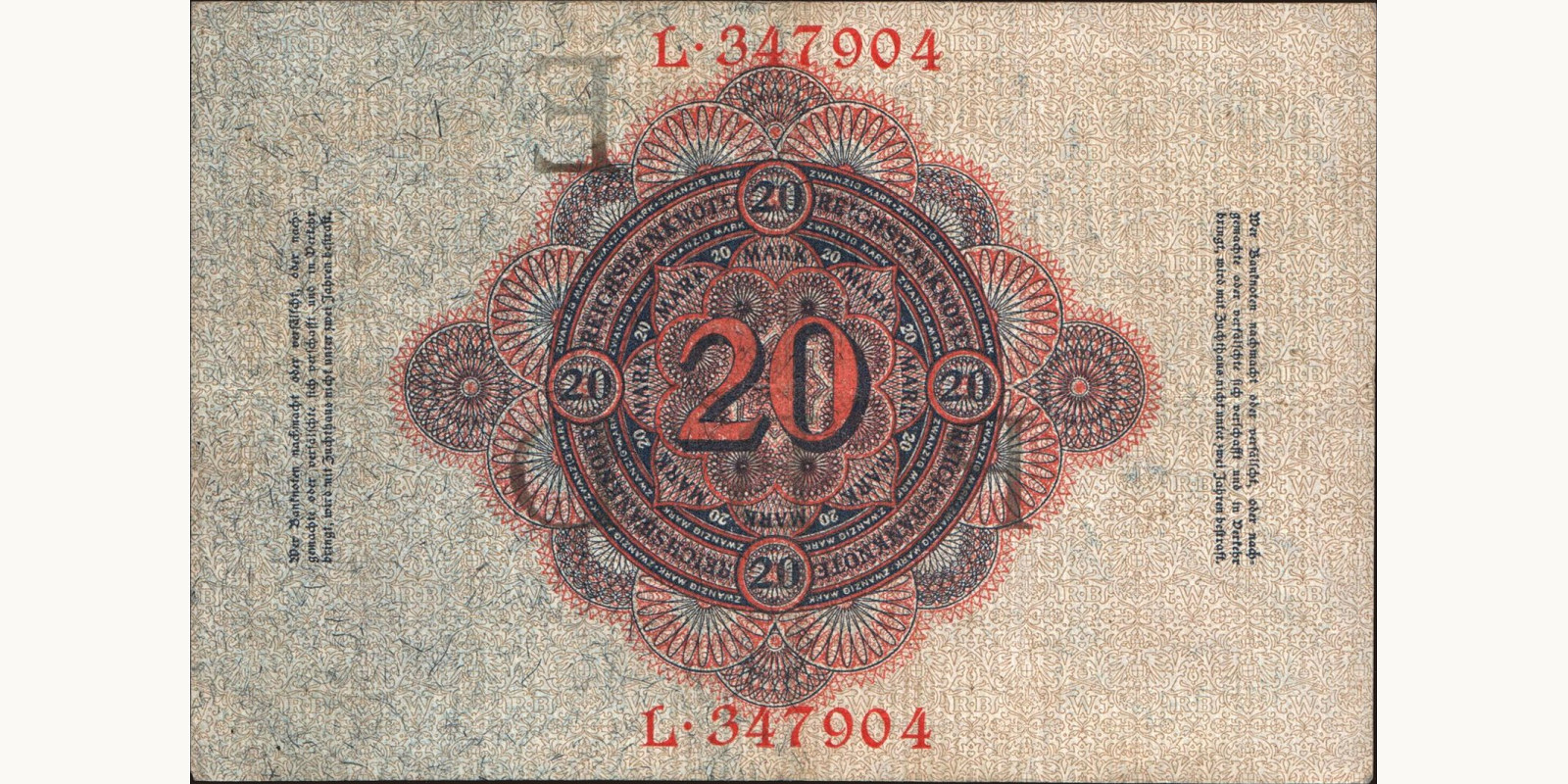 20 mark Germany 1914 — Back side