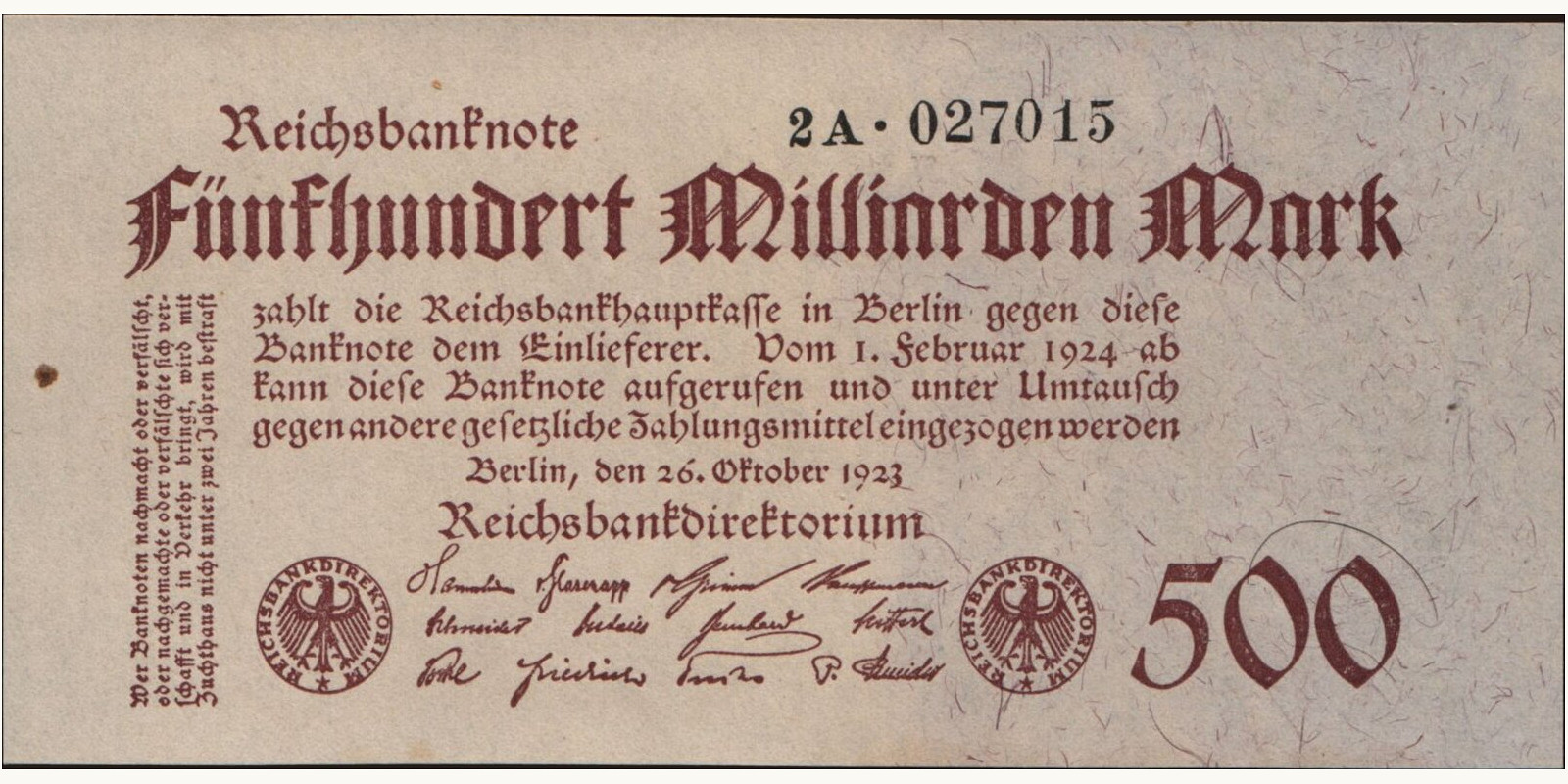 500000000000 mark Германия 1923 — Лицевая сторона