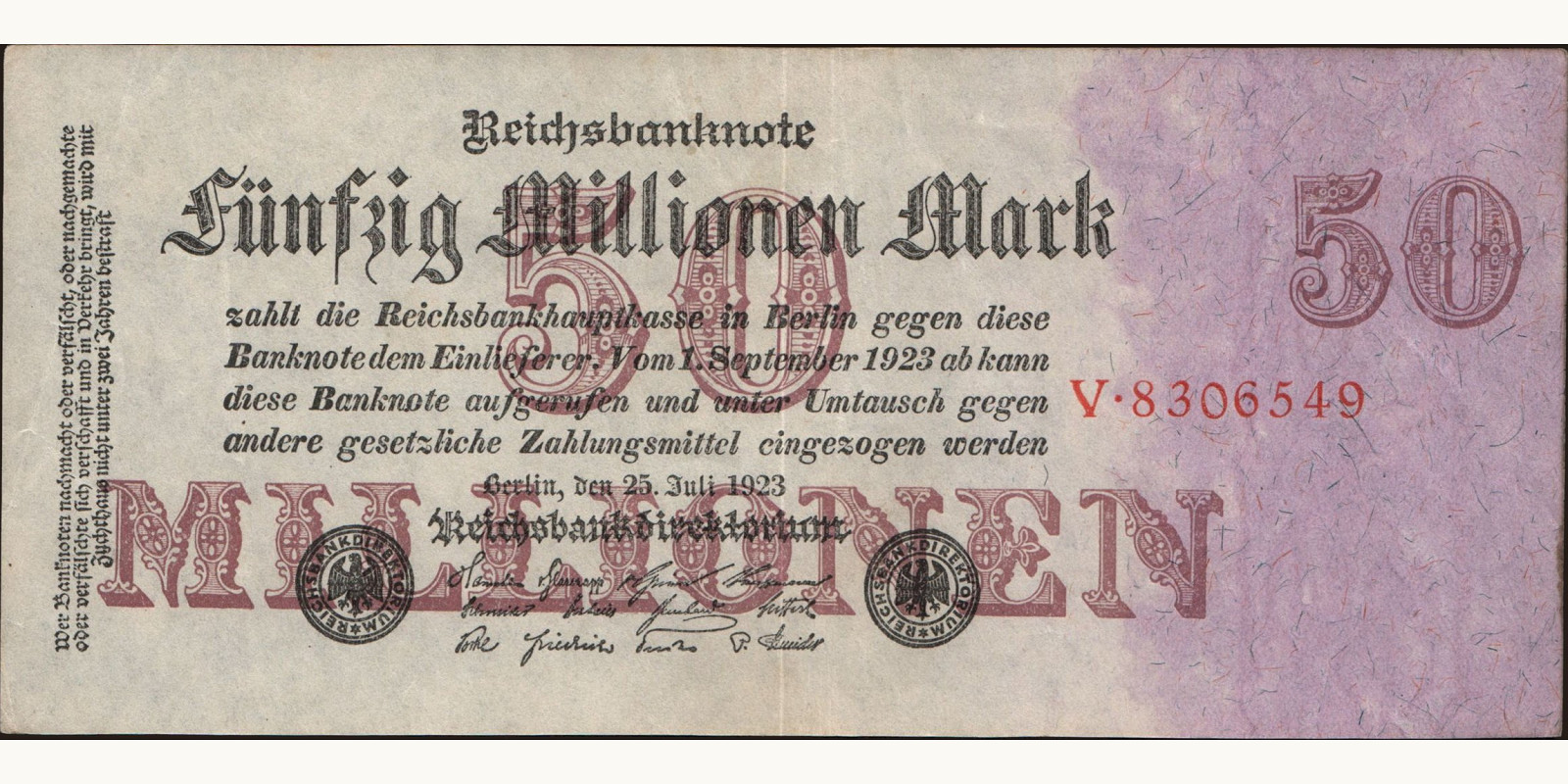 50000000 mark Германия 1923 — Лицевая сторона