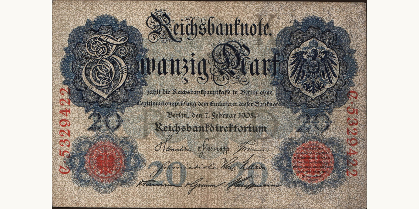 20 mark Германия 1908 — Лицевая сторона