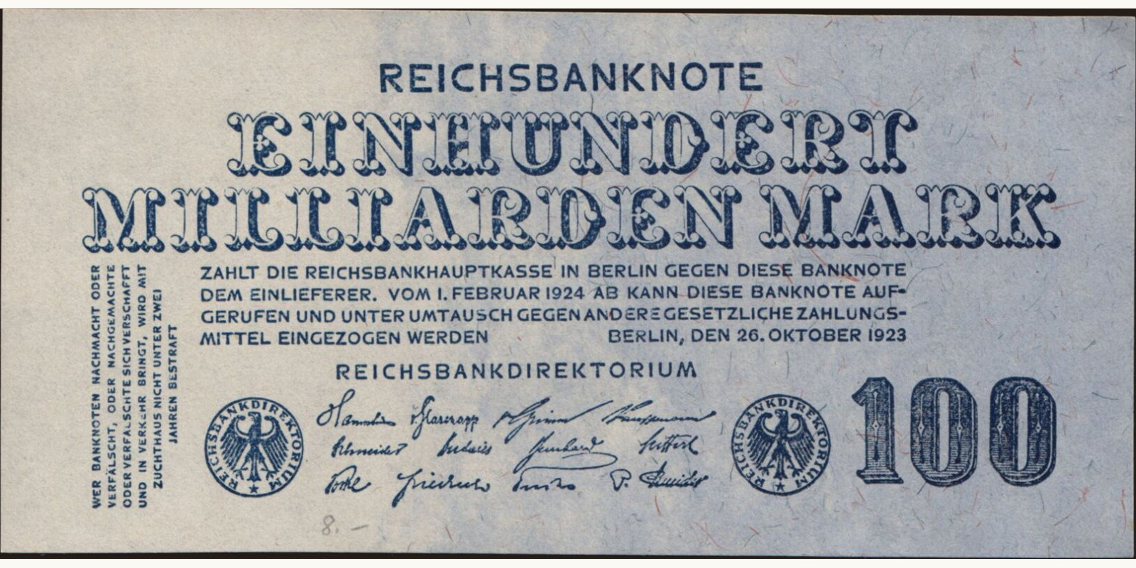 100000000000 mark Germany 1923 — Front side
