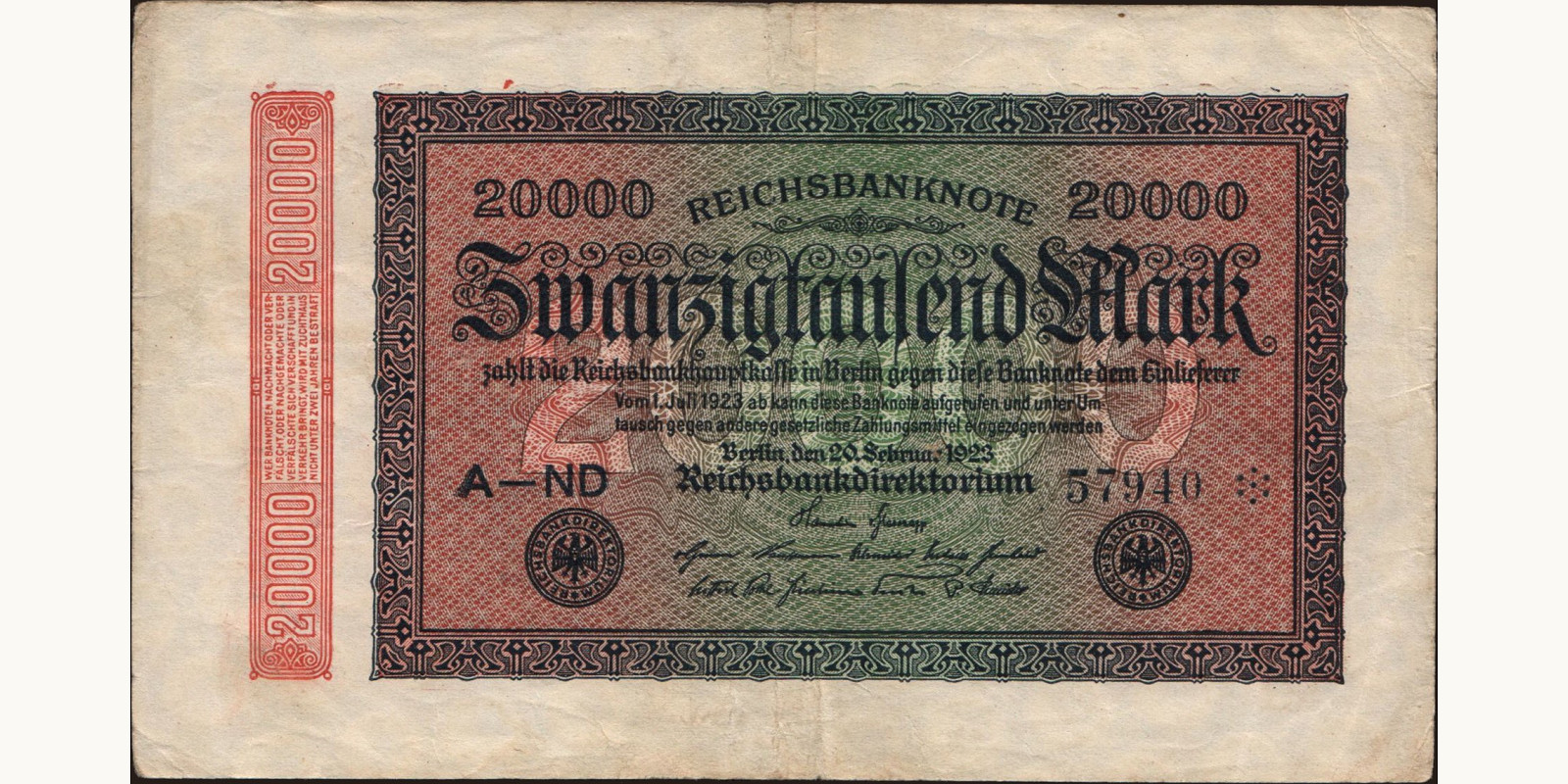 20000 mark Германия 1923 — Лицевая сторона