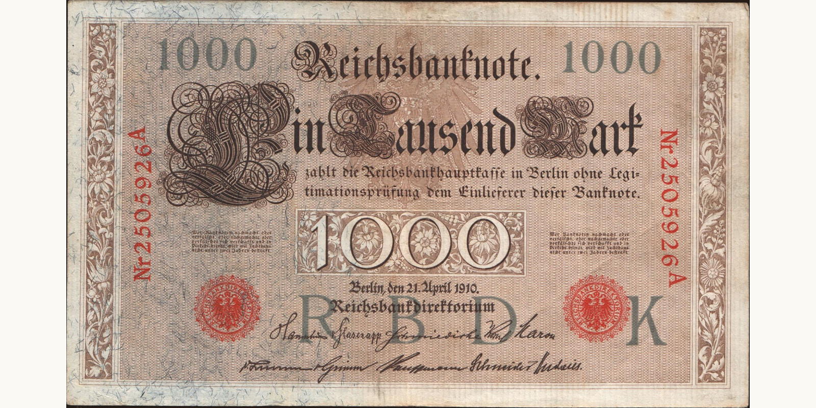 1000 mark Германия 1910 — Лицевая сторона