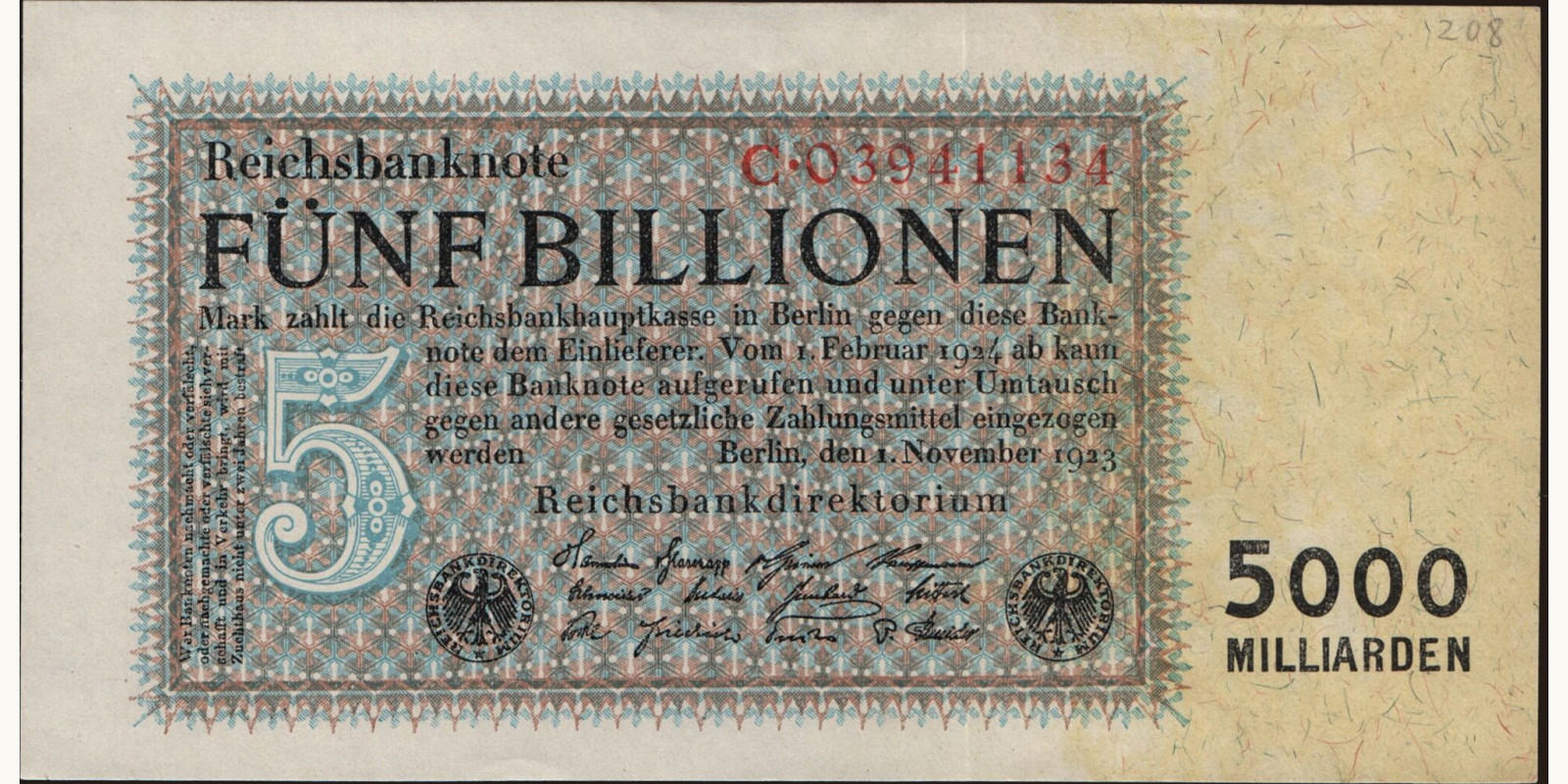 5000000000000 mark Германия 1923 — Лицевая сторона