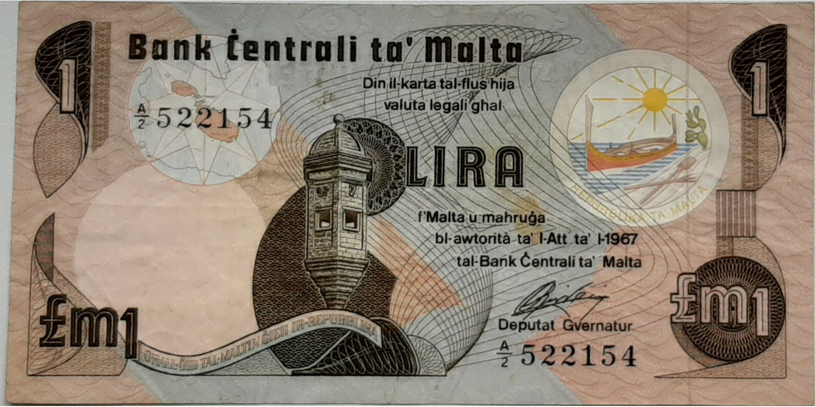 1 lira Malta 1976 — Front side