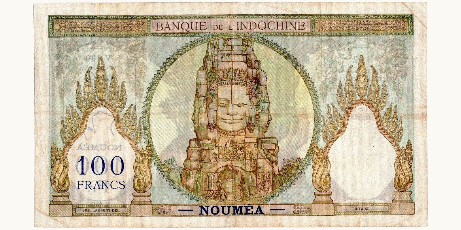 100 Francs New Caledonia 1957 — Back side