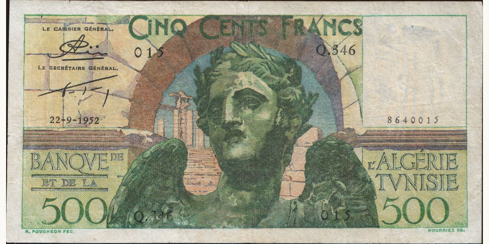 500 franc Тунис 1952 — Лицевая сторона