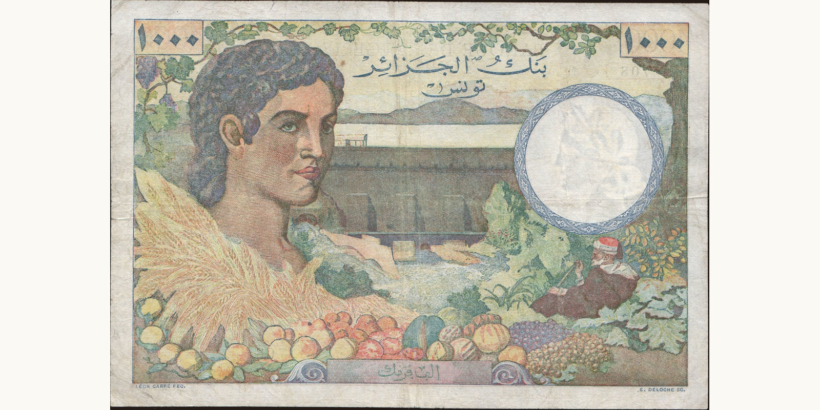 1000 franc Tunisia 1946 — Back side