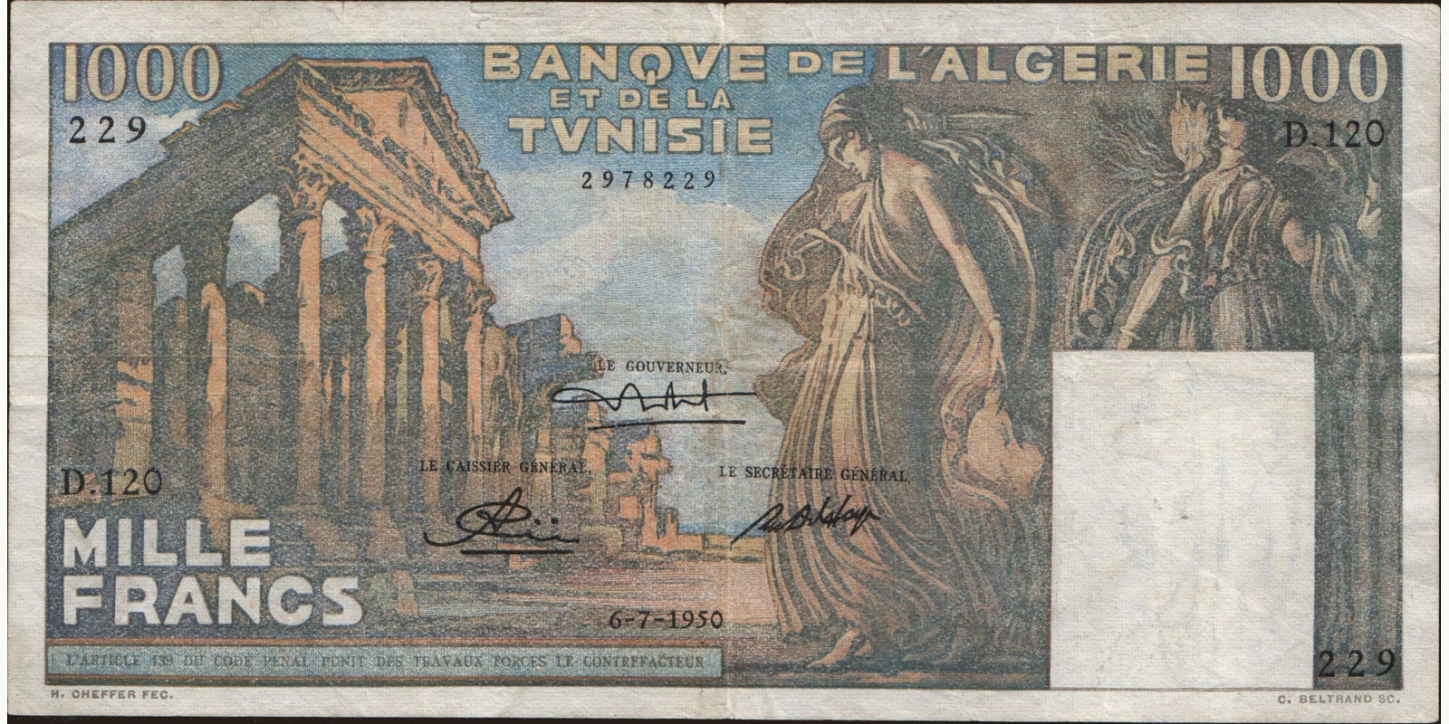1000 franc 1950