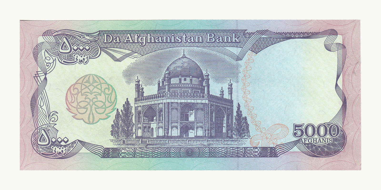 5000 afghanis Afghanistan 1993 — Back side