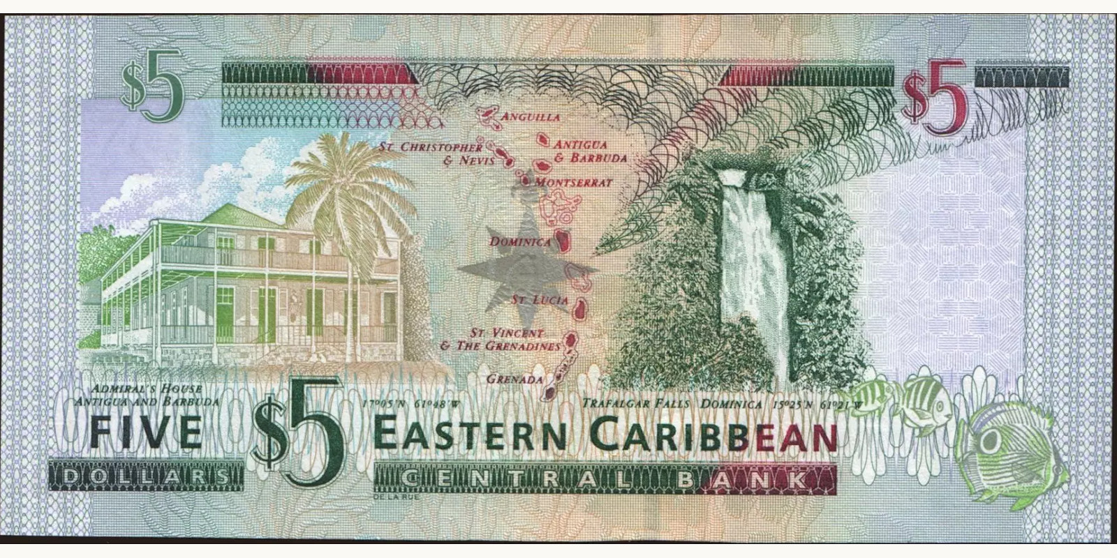 5 dollars Antigua and Barbuda 2003 — Back side
