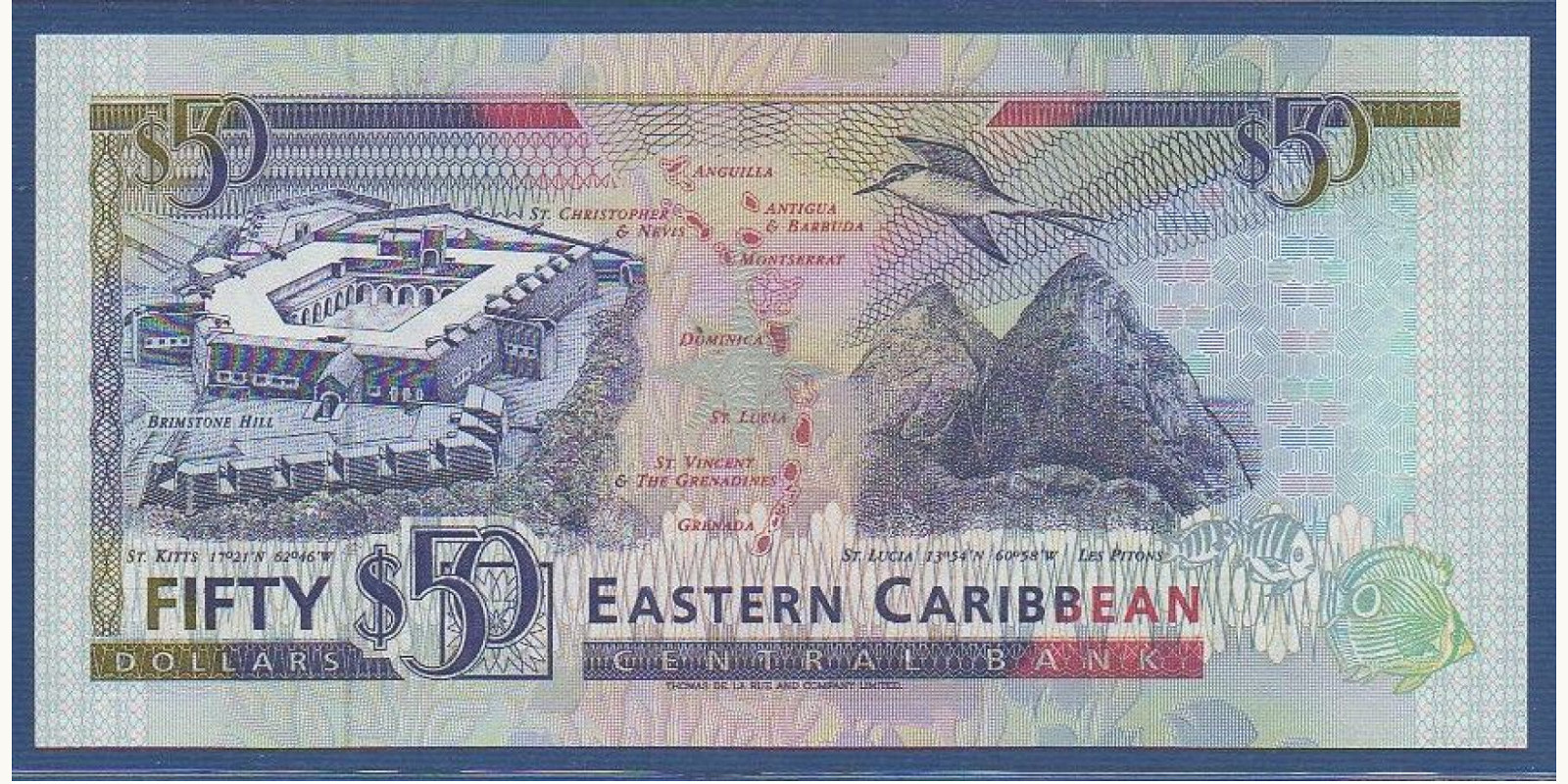 50 dollars Ангилья 1993 — Оборотная сторона