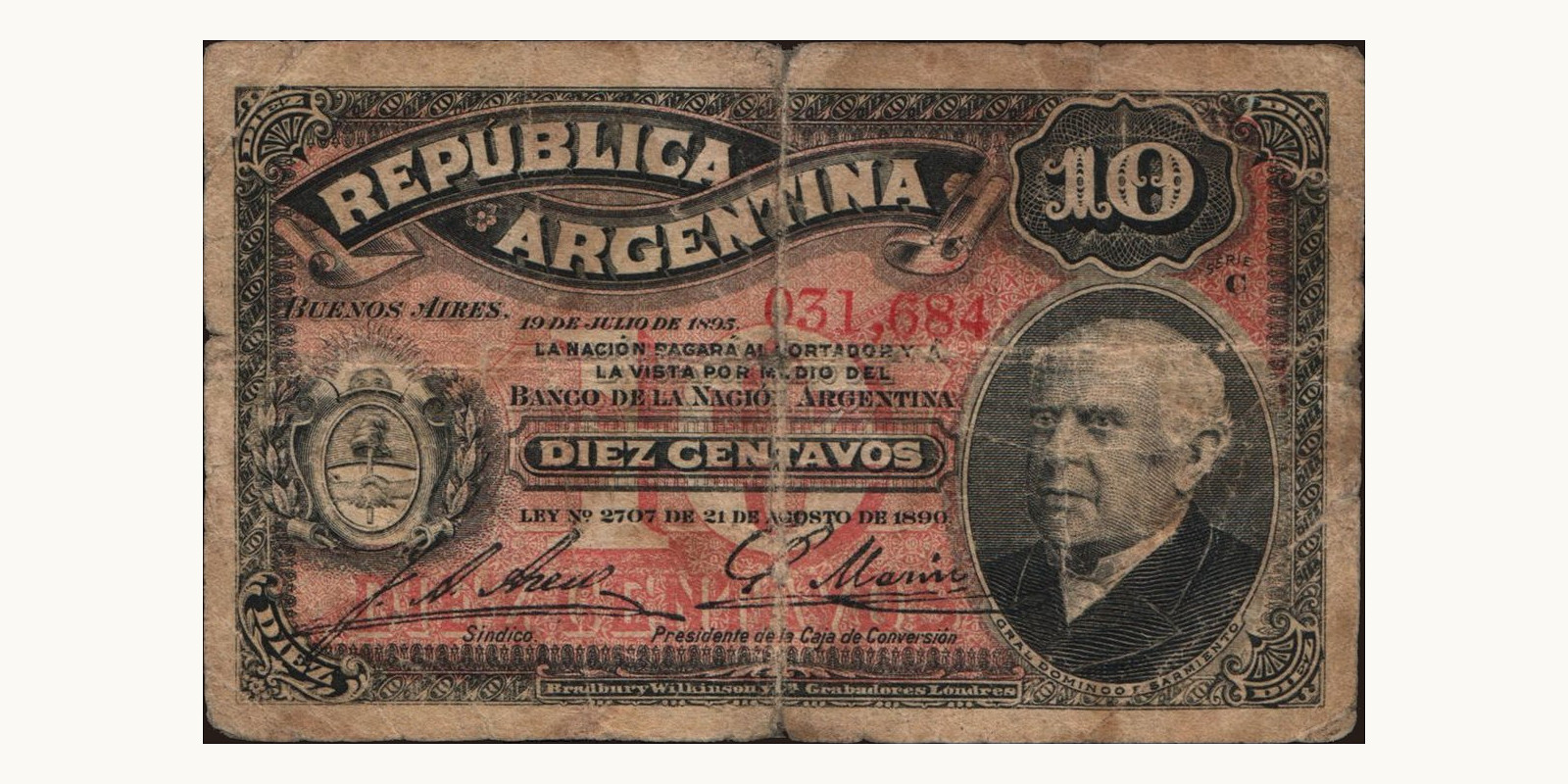 10 centavos Аргентина 1895 — Лицевая сторона