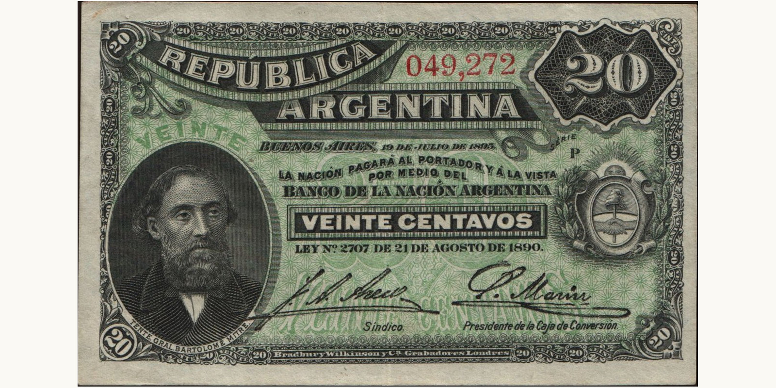 20 centavos Аргентина 1895 — Лицевая сторона