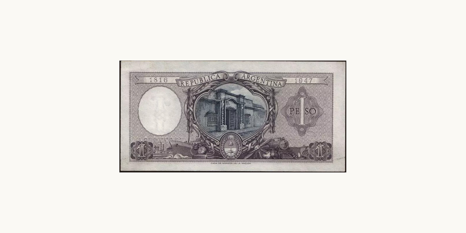 1 pesos Argentina 1947 — Back side