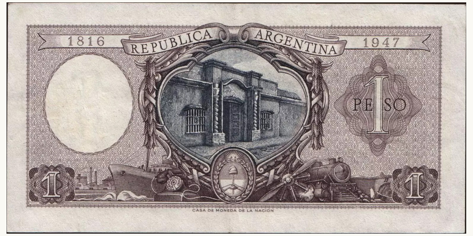 1 pesos Аргентина 1952 — Оборотная сторона