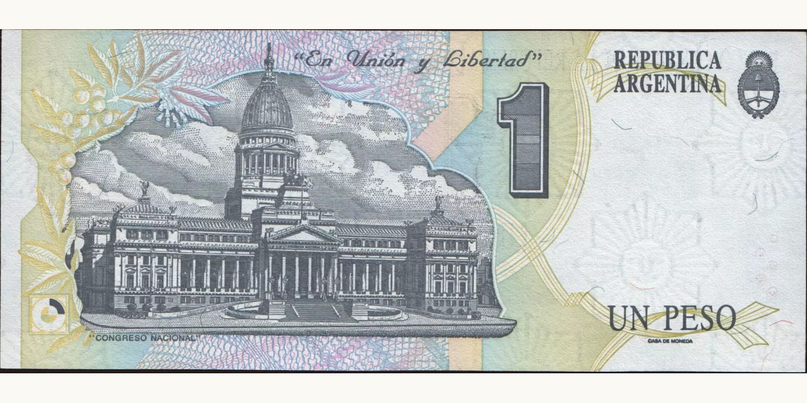 1 pesos Аргентина 1992 — Оборотная сторона