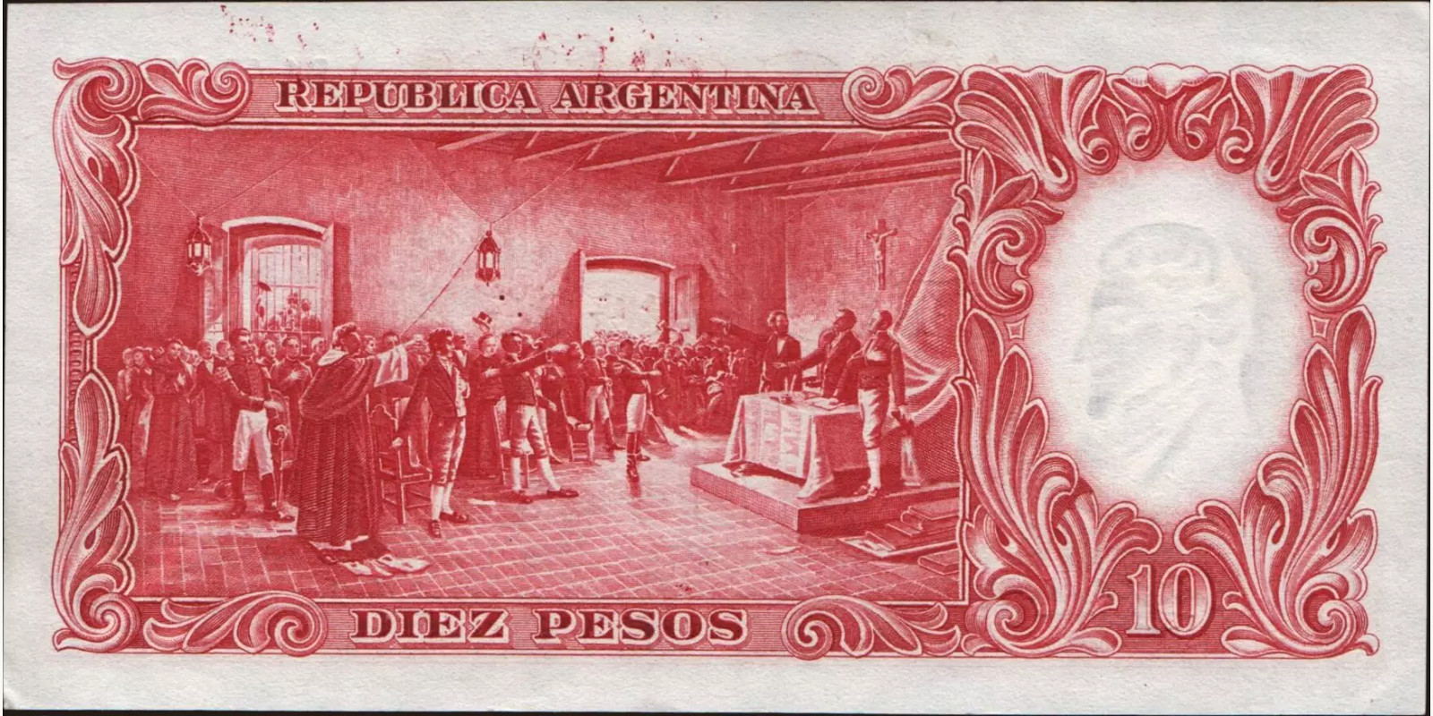 10 pesos Аргентина 1954 — Оборотная сторона