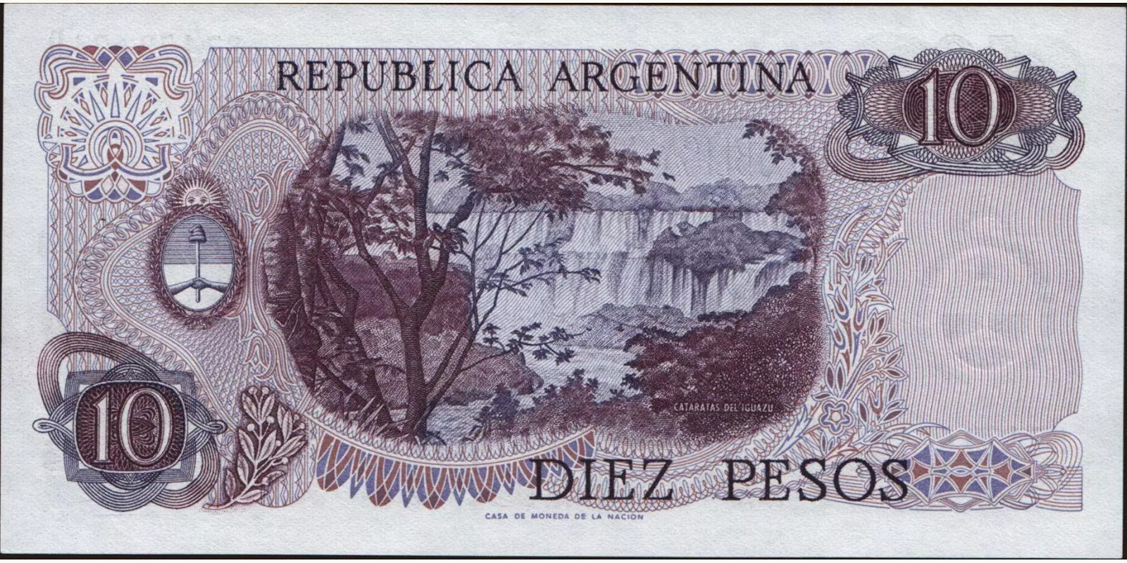 10 pesos Аргентина 1973 — Оборотная сторона