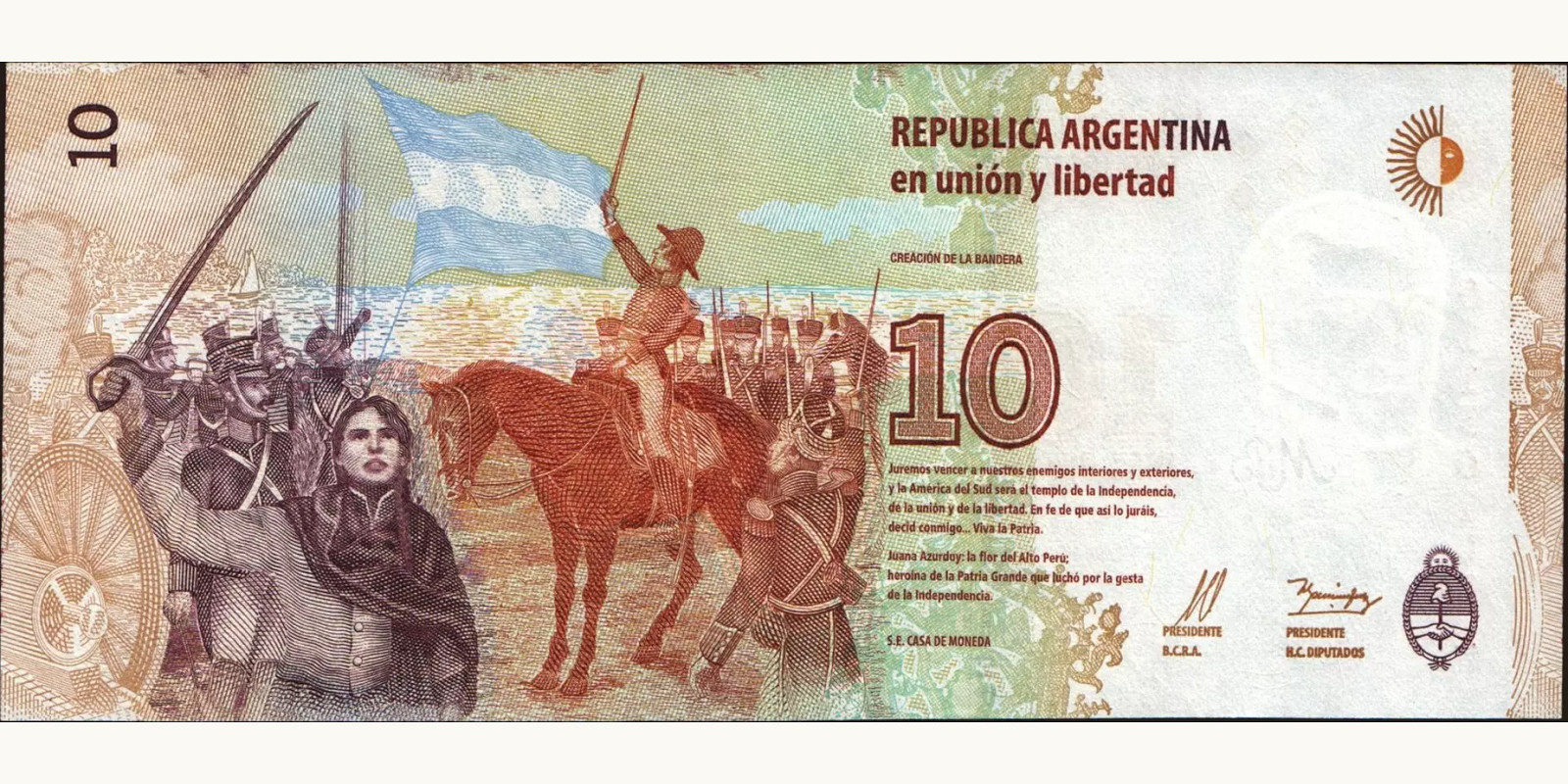10 pesos Аргентина 2016 — Оборотная сторона