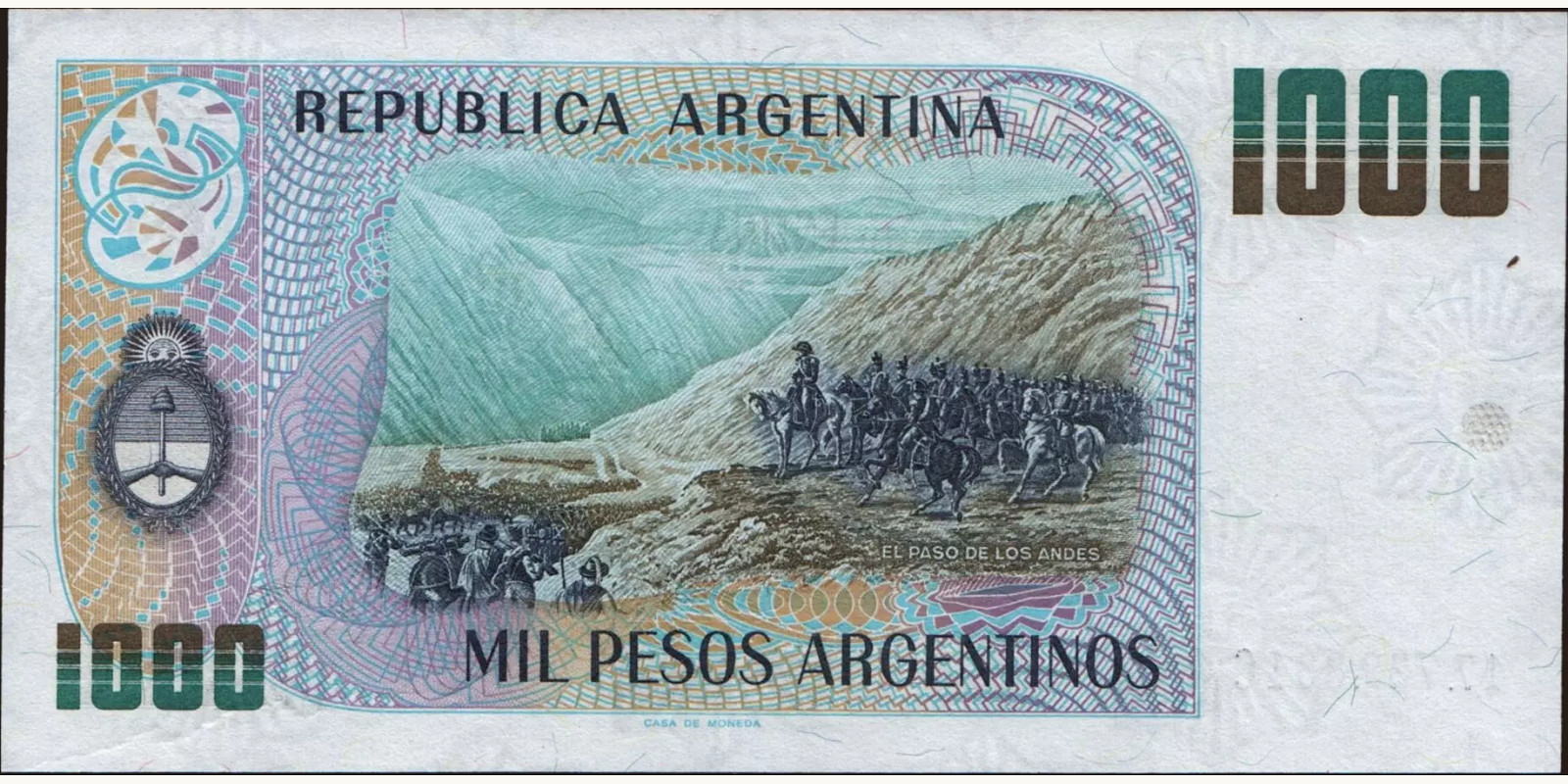 1000 pesos Argentina 1983 — Back side