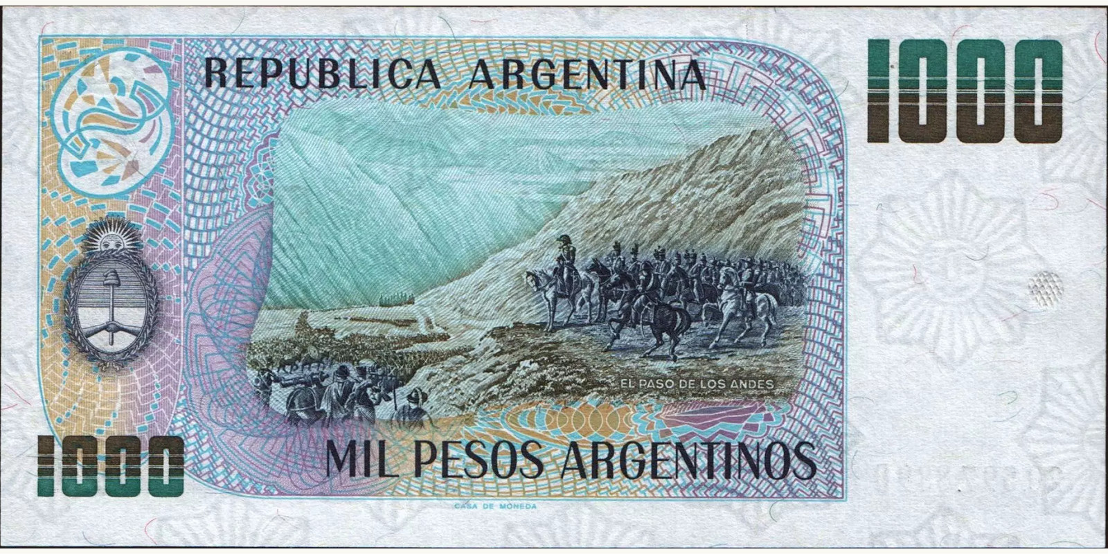 1000 pesos Argentina 1984 — Back side