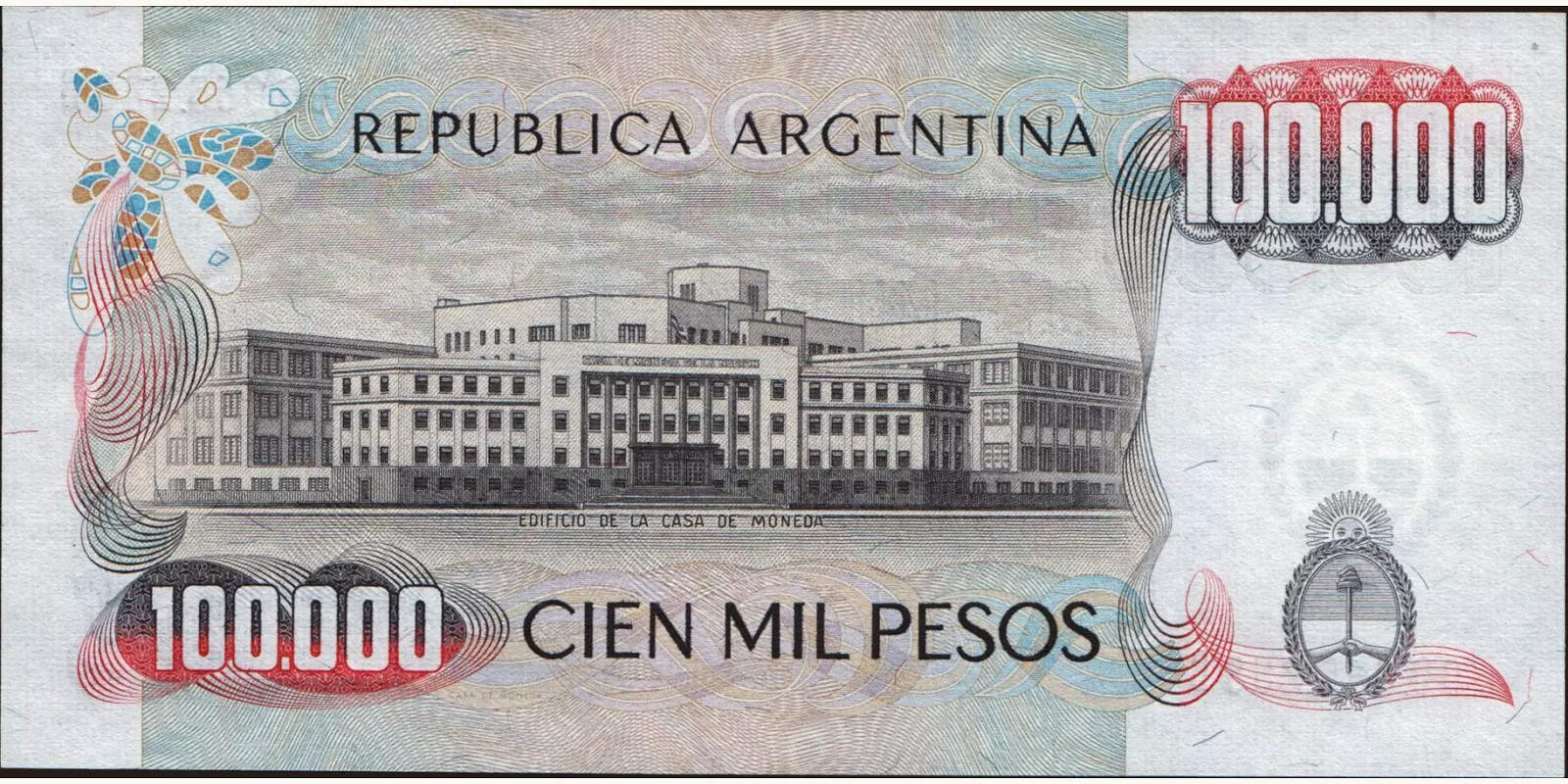 100000 pesos Argentina 1979 — Back side