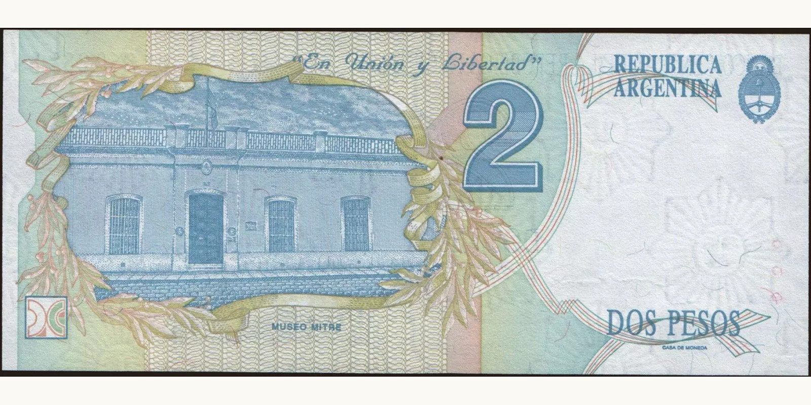 2 pesos Argentina 1993 — Back side