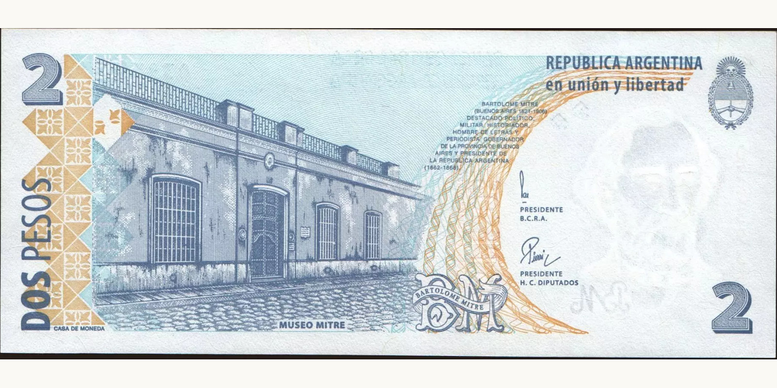 2 pesos Аргентина 1997 — Оборотная сторона