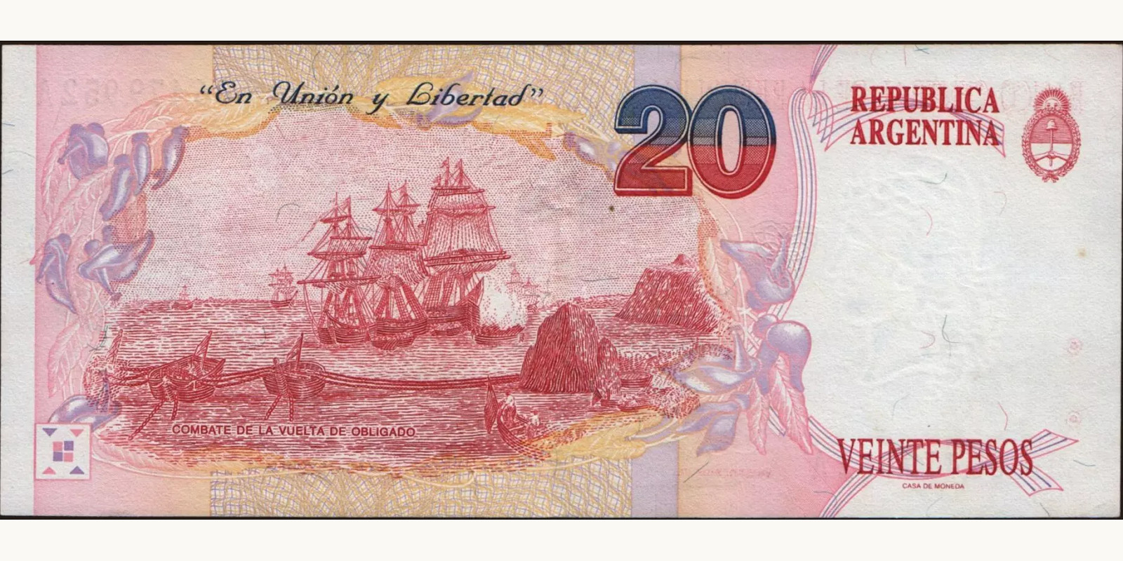 20 pesos Аргентина 1992 — Оборотная сторона