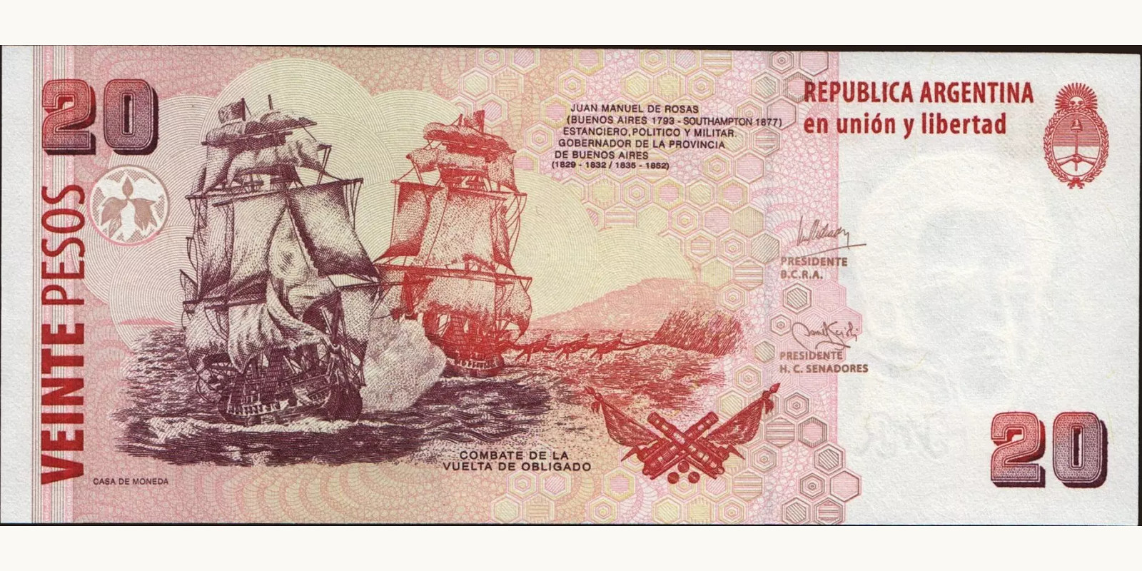 20 pesos Аргентина 2003 — Оборотная сторона