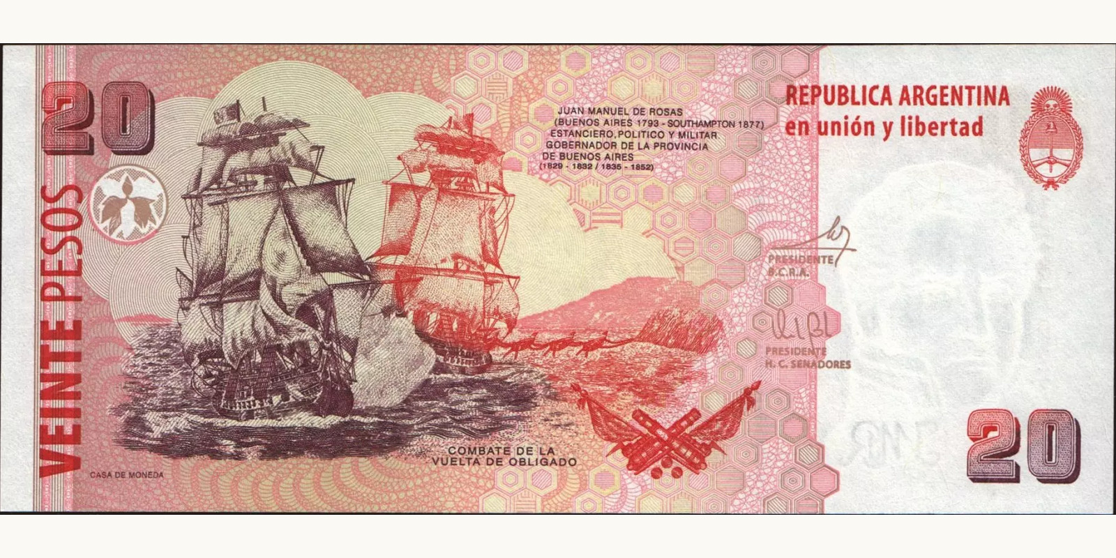 20 pesos Аргентина 2013 — Оборотная сторона