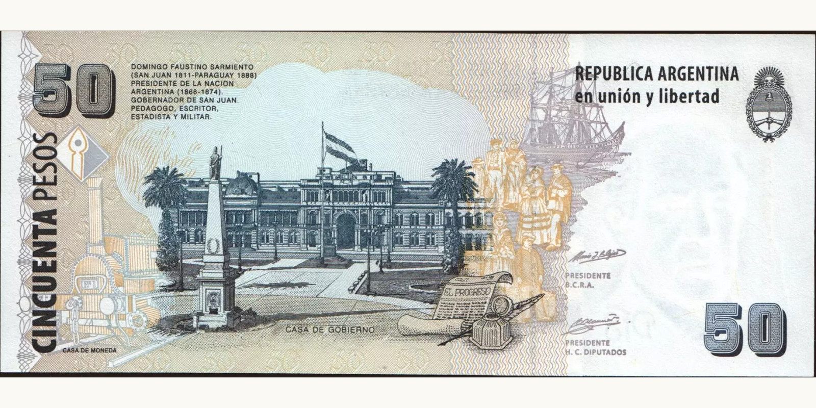 50 pesos Argentina 1999 — Back side