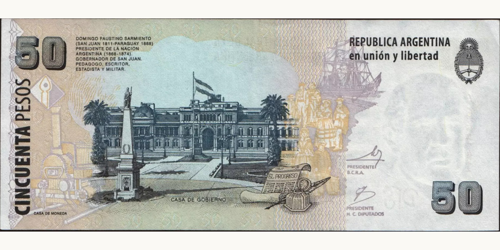 50 pesos Аргентина 2003 — Оборотная сторона