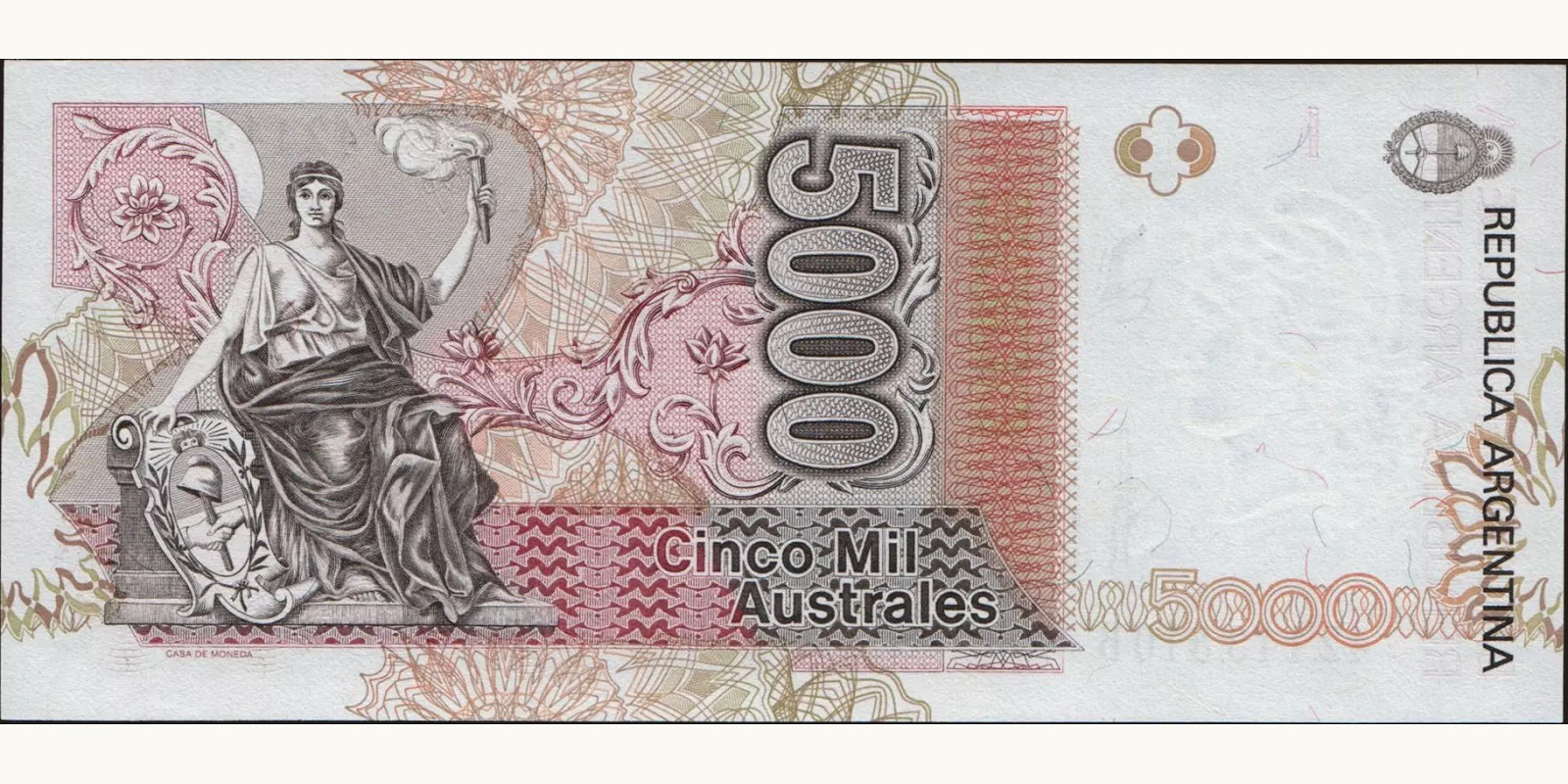 5000 australes Аргентина 1989 — Оборотная сторона