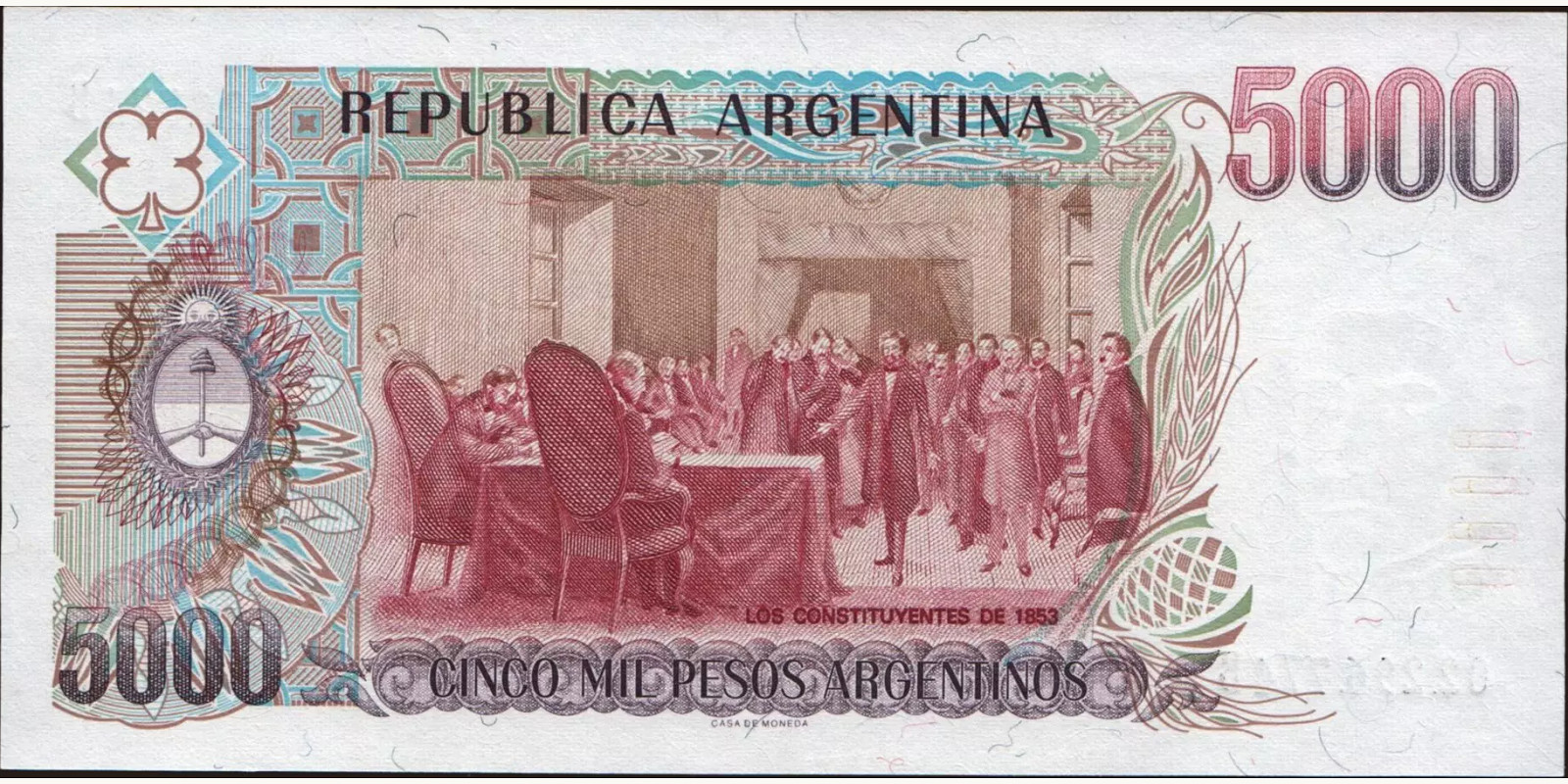 5000 pesos Аргентина 1984 — Оборотная сторона