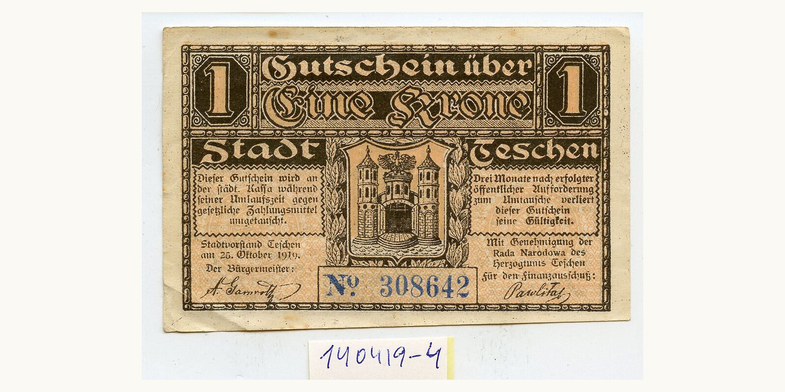 1 kroon Austria 1919 — Back side