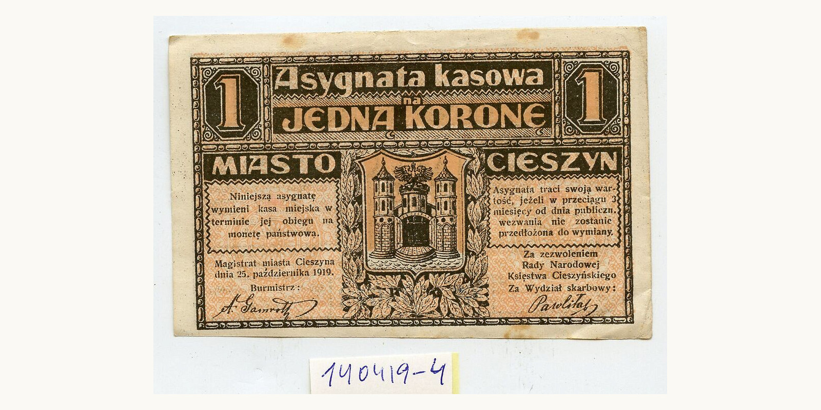 1 kroon Austria 1919 — Front side