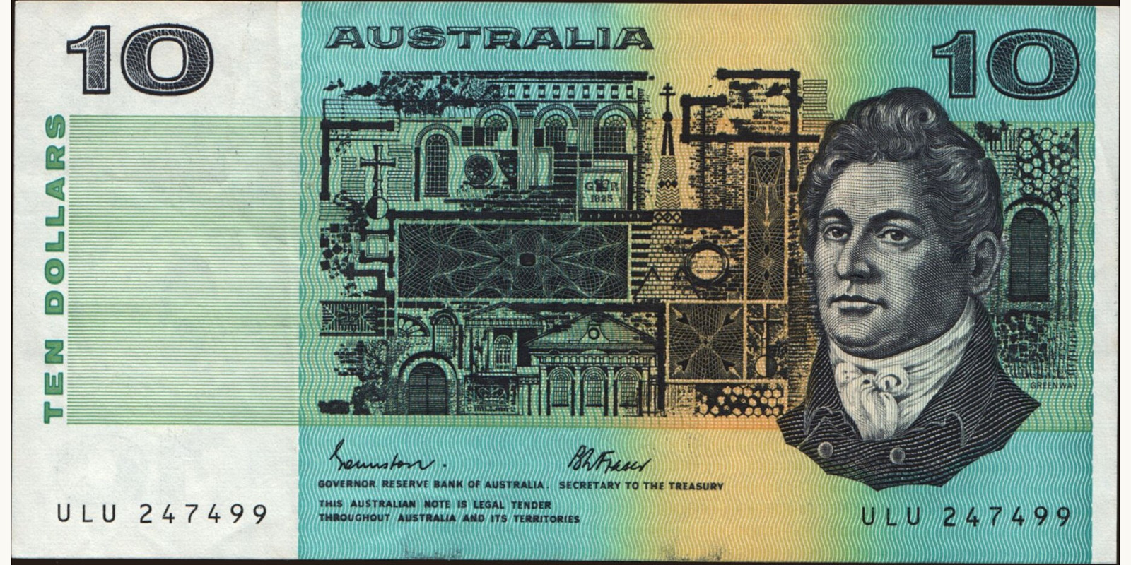 10 dollars Австралия 1985 — Лицевая сторона