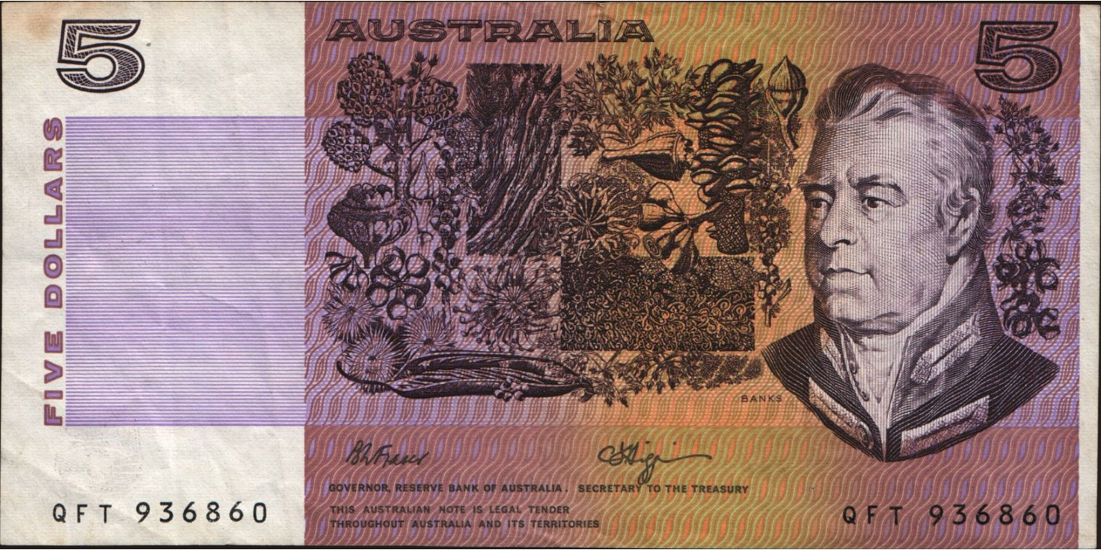 5 dollars Австралия 1990 — Лицевая сторона