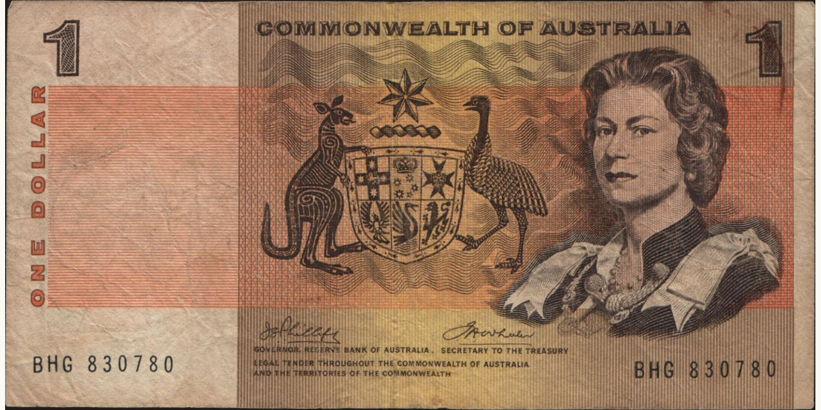 1 dollars Австралия 1972 — Лицевая сторона