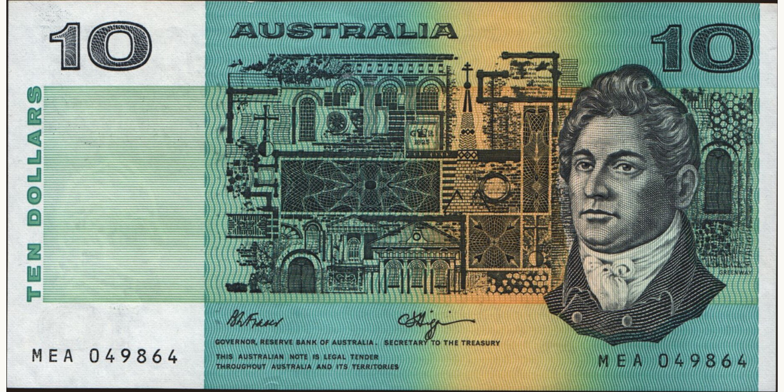 10 dollars Австралия 1990 — Лицевая сторона